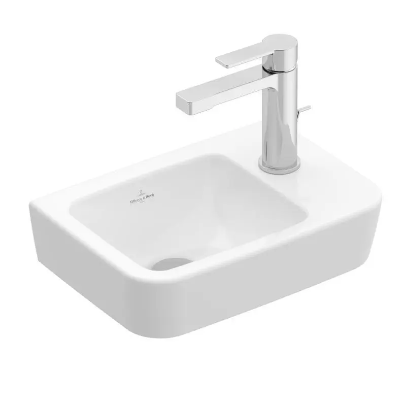 Villeroy & Boch O.novo - roku mazgājamā izlietne Compact 36x25 cm, bez pārplūdes, 1 jaucējkrāna caurums labajā pusē, CeramicPlus, Alpu balts 434337R1