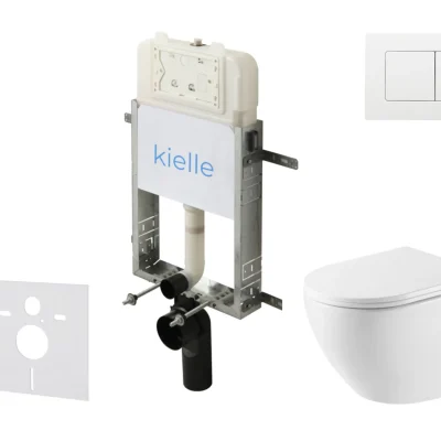 kielle Genesis New - komplekts priekšsienas uzstādīšanai, WC Oudee, Vortex Rimless+, Softclose sēdeklis un vadības plate Gemini New III, spīdīgi balts 30528SZ61