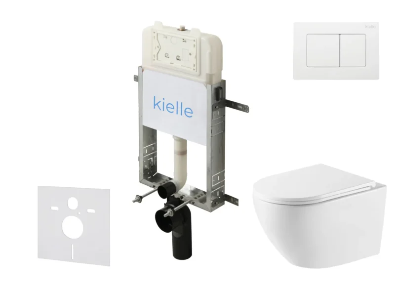 kielle Genesis New - komplekts priekšsienas uzstādīšanai, WC Oudee, Vortex Rimless+, Softclose sēdeklis un vadības plate Gemini New III, spīdīgi balts 30528SZ61