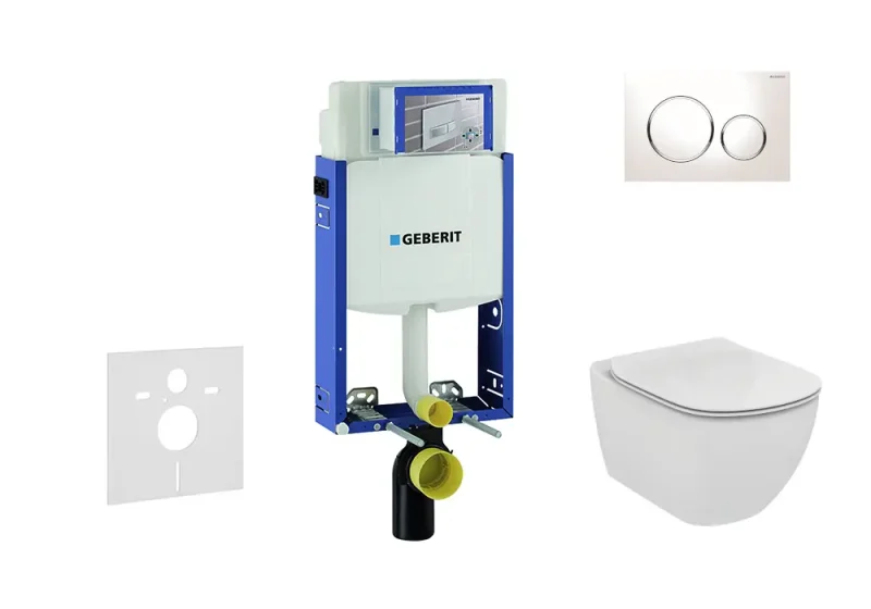 Geberit Kombifix - uzstādīšanas elements sienas WC ar vadības plati SIGMA20, balts/hroms spīdīgs + Ideal Standard Tesi - WC un WC sēdeklis 110.302.00.5 NF4