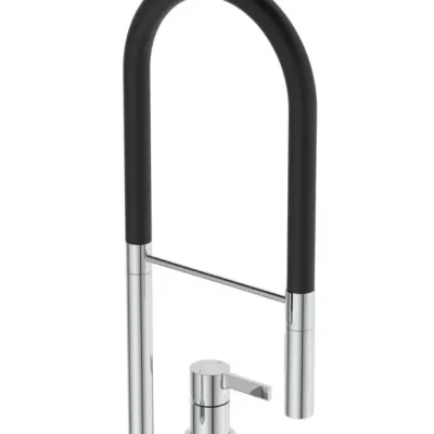 Ideal Standard Gusto - virtuves izlietnes maisītājs ar elastīgu roku un dušu, 2 caurumu montāža, hroms/melns BD425AA