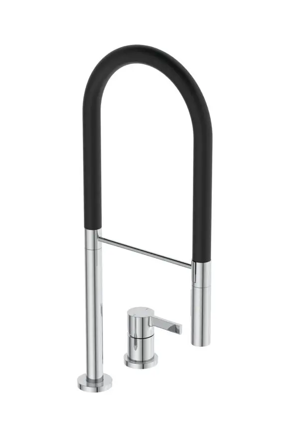 Ideal Standard Gusto - virtuves izlietnes maisītājs ar elastīgu roku un dušu, 2 caurumu montāža, hroms/melns BD425AA