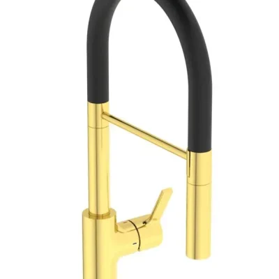 Ideal Standard Gusto - virtuves izlietnes maisītājs ar elastīgu roku un dušu, matēts zelts/melns BD417A2