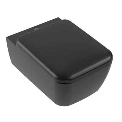 Villeroy & Boch Skyla - piekaramais tualetes pods ar sēdekli SoftClosing, TwistFlush, DirectFlush, CeramicPlus, Pure Black 4682CLR7