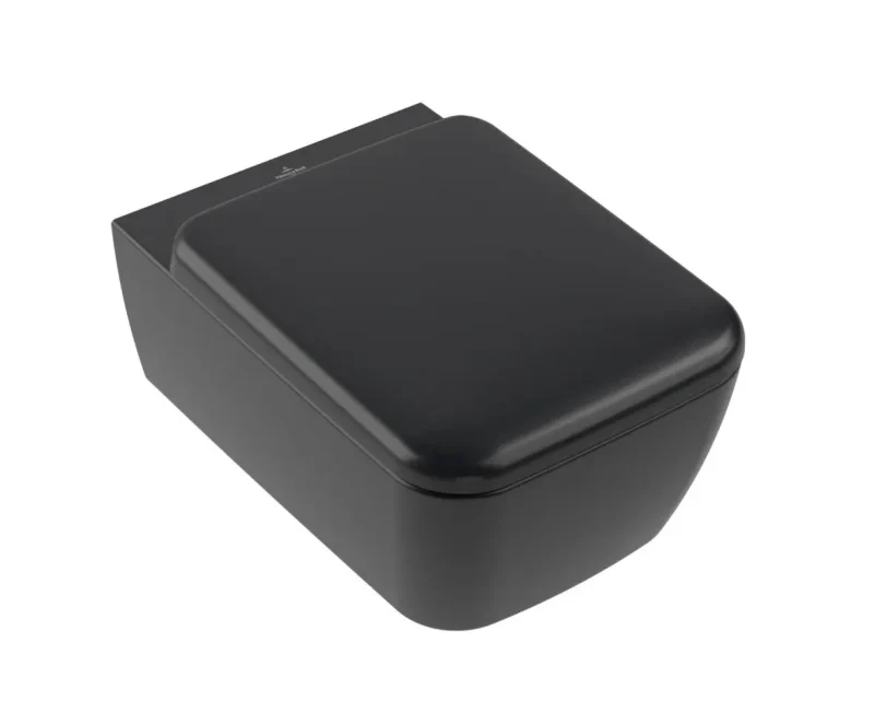 Villeroy & Boch Skyla - piekaramais tualetes pods ar sēdekli SoftClosing, TwistFlush, DirectFlush, CeramicPlus, Pure Black 4682CLR7