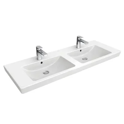 Villeroy & Boch Subway 2.0 - mēbeļu dubultizlietne 130x47 cm, ar pārplūdi, caurumiem jaucējkrāniem, Ceramicplus, balta 7175D0R1
