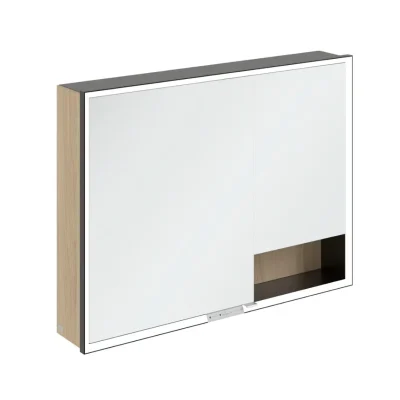 Villeroy & Boch My View+ - spoguļskapis ar LED apgaismojumu 100x75x17 cm, 2 durvis, Nordic Oak/matēti melns B48110VJ