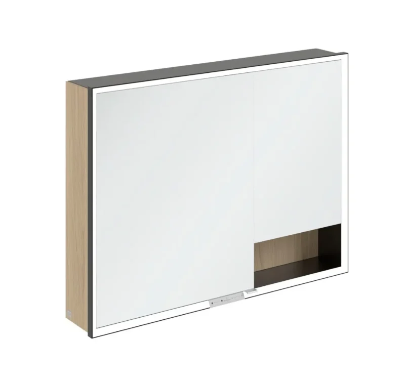 Villeroy & Boch My View+ - spoguļskapis ar LED apgaismojumu 100x75x17 cm, 2 durvis, Nordic Oak/matēti melns B48110VJ