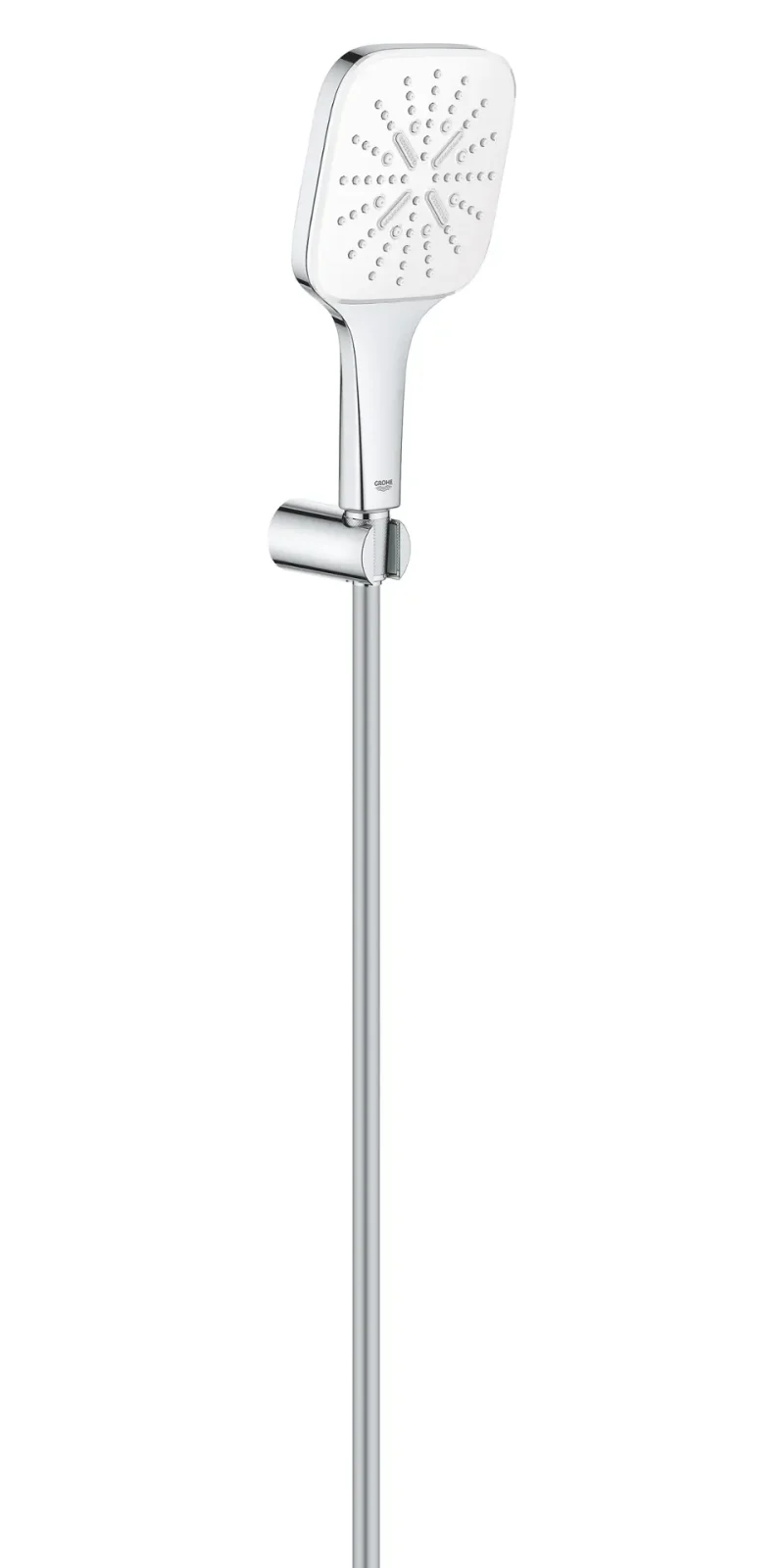 Grohe Rainshower SmartActive Cube - sienas stiprinājuma komplekts 130 9,5 l/min, 3 strūklu veidi, turētājs un šļūtene, Moon White 26589LS0