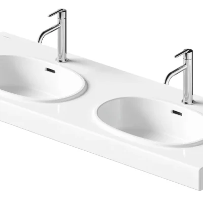 Duravit Balcoon - dubultā izlietne 130 x 48 cm, ar pārplūdi, 2 jaucējkrāna atverēm, ar noteces komplektu, DuraShield, matēti balta 241213AC00