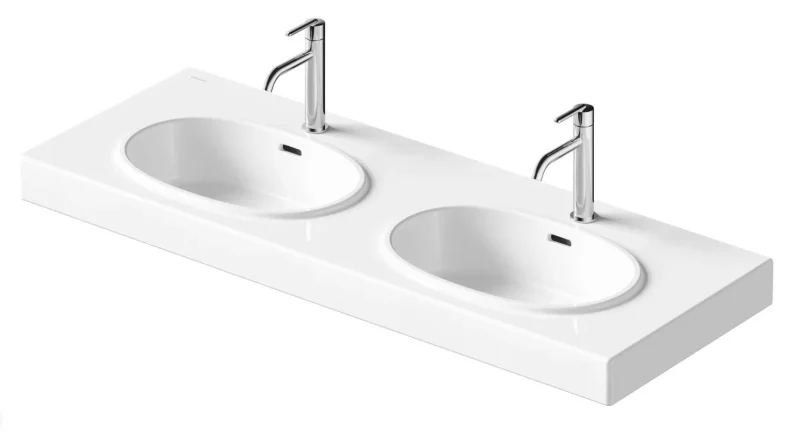 Duravit Balcoon - dubultā izlietne 130 x 48 cm, ar pārplūdi, 2 jaucējkrāna atverēm, ar noteces komplektu, DuraShield, matēti balta 241213AC00