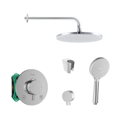 Hansgrohe/Kielle - dušas komplekts ar termostatu un zemapmetuma montāžas korpusu, hroms SANI21HKK015