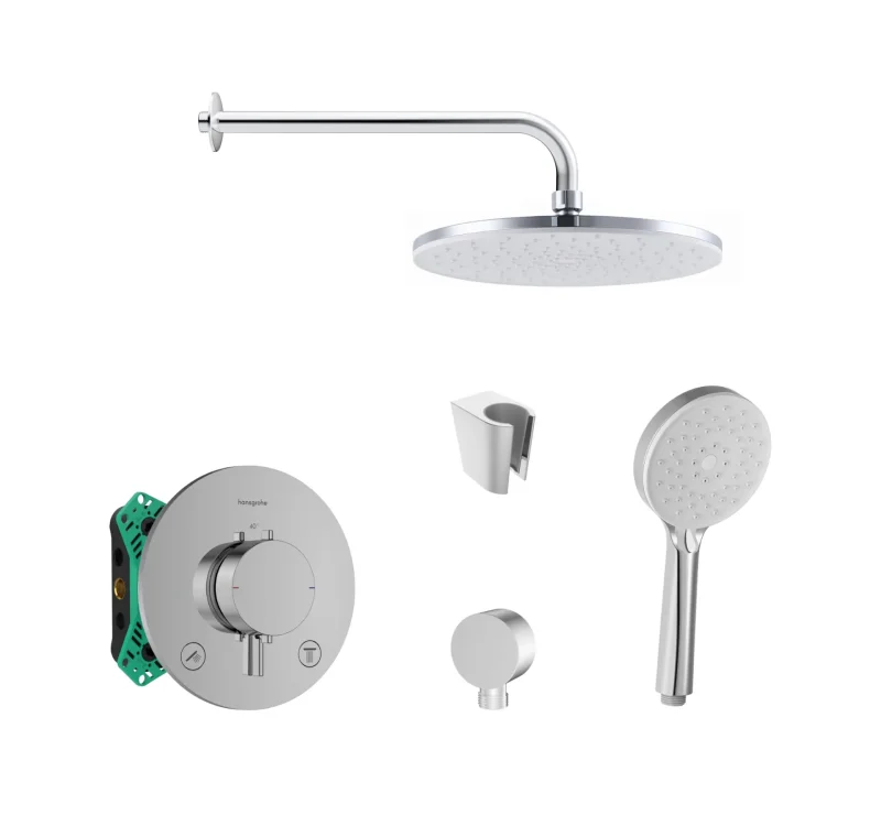 Hansgrohe/Kielle - dušas komplekts ar termostatu un zemapmetuma montāžas korpusu, hroms SANI21HKK015