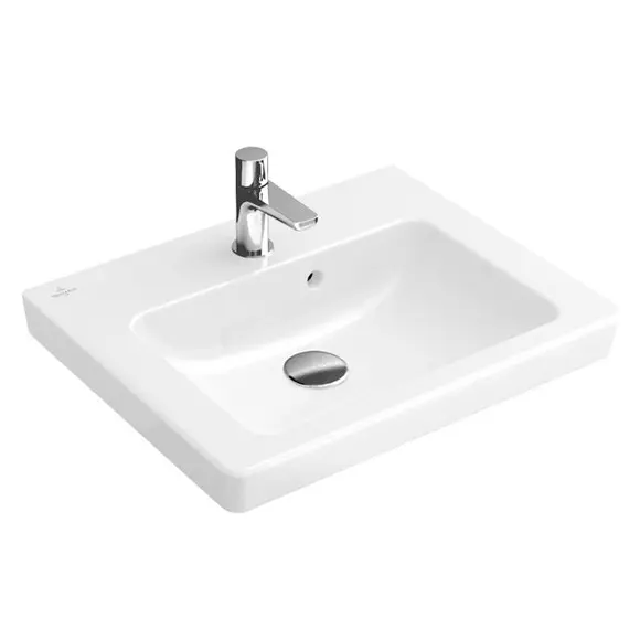 Villeroy & Boch Subway 2.0 - iebūvējama rokas izlietne 45x35 cm, ar pārplūdi, 1 krāna caurums, ar CeramicPlus, Alpu balts 7315F5R1