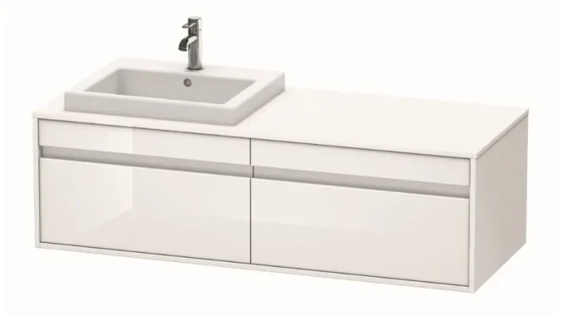 Duravit Ketho - izlietnes skapītis 43x140x55 cm, kreisais, ar 2 atvilktnēm, balts spīdīgs KT6797L2222