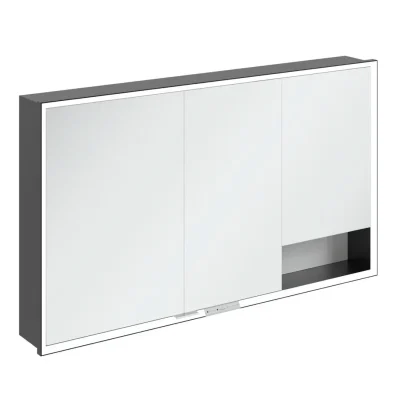 Villeroy & Boch My View+ - spoguļskapītis ar LED apgaismojumu 130x75x17 cm, 3 durvis, Brilliant White/matēti melns B48213VE
