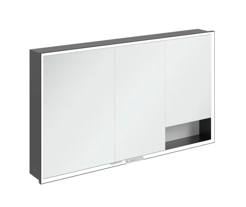Villeroy & Boch My View+ - spoguļskapītis ar LED apgaismojumu 130x75x17 cm, 3 durvis, Brilliant White/matēti melns B48213VE