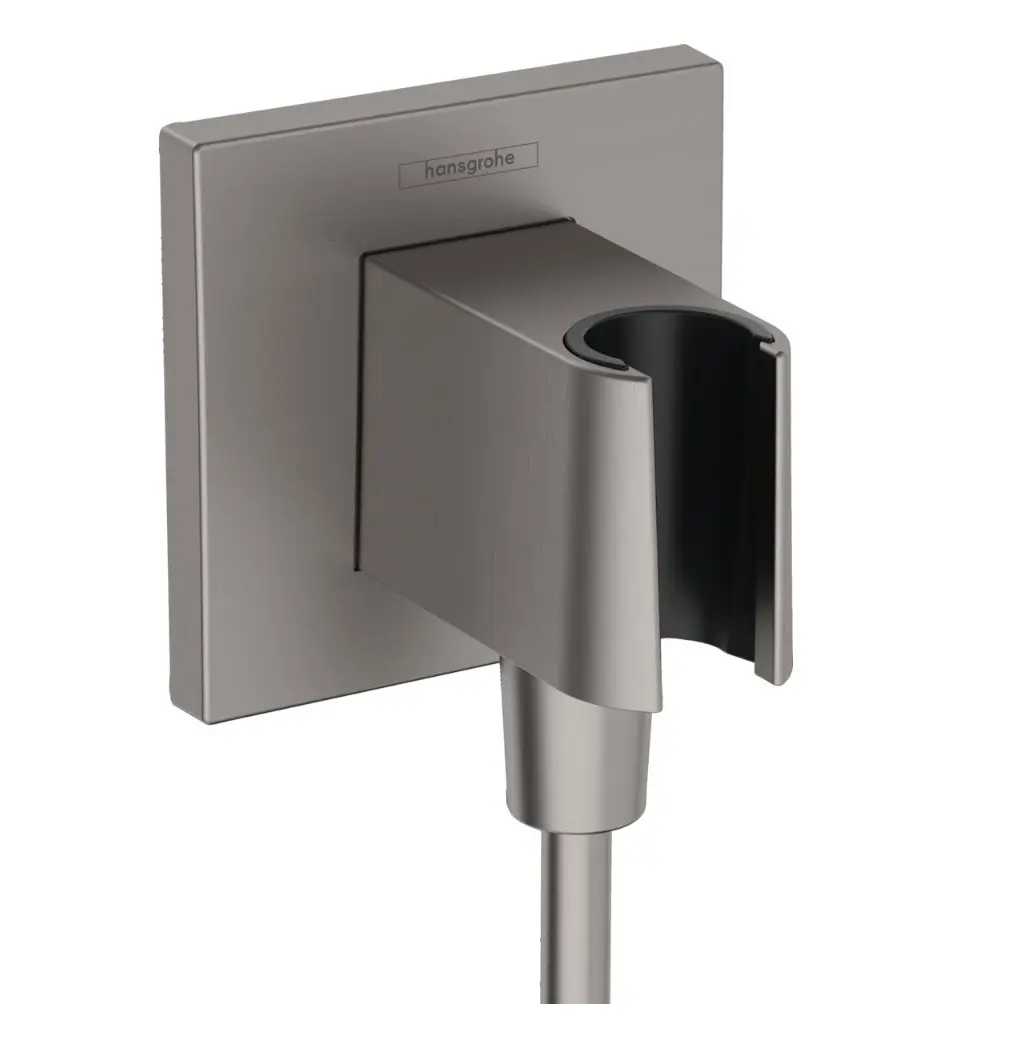 Hansgrohe Fixfit - sienas pieslēguma līkums ar dušas turētāju, melns hroms birstēts 26889340
