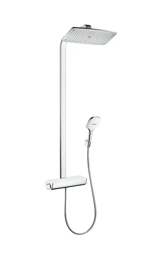 Hansgrohe Raindance Select E - dušas kolonna Showerpipe 360 ar termostata maisītāju, EcoSmart 9 l/min, balta / hromēta 27286400