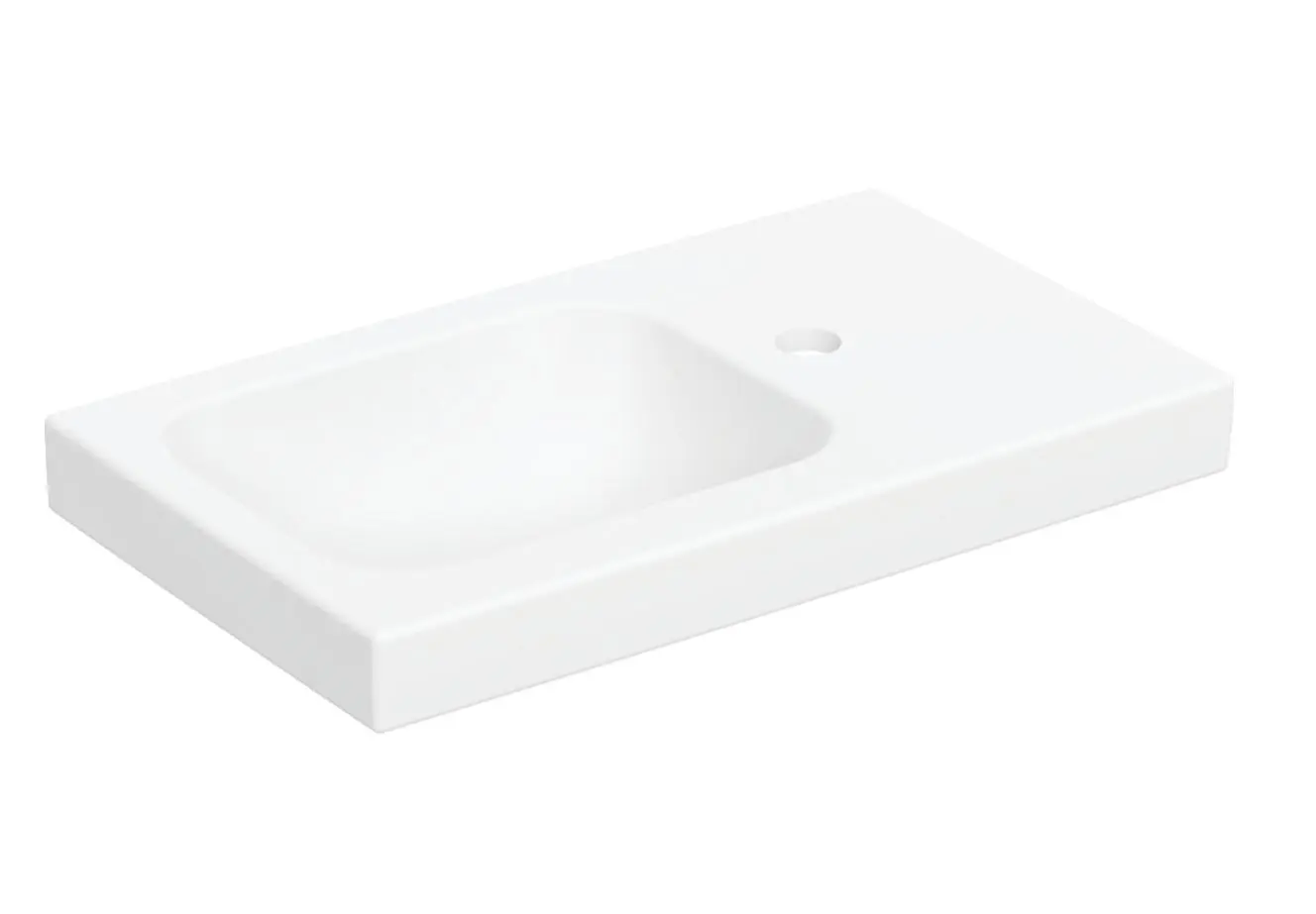 Geberit iCon - roku mazgāšanas izlietne 5x3 cm, bez pārplūdes, jaucējkrāna atvere labajā pusē, balta matēta 501.832.JT.1