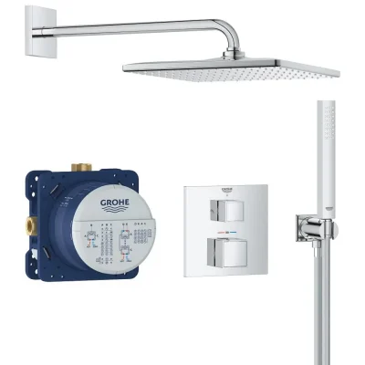 Grohe Precision Cube - dušas komplekts ar termostatu zemapmetuma montāžai, 31x31 cm, hroms 34879000