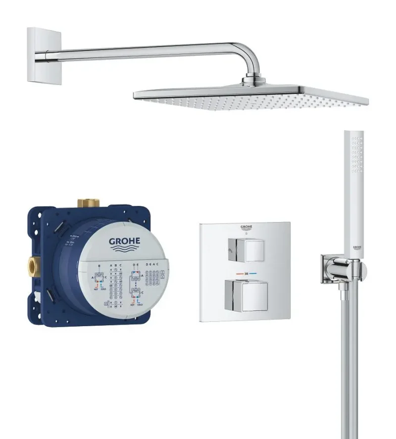 Grohe Precision Cube - dušas komplekts ar termostatu zemapmetuma montāžai, 31x31 cm, hroms 34879000