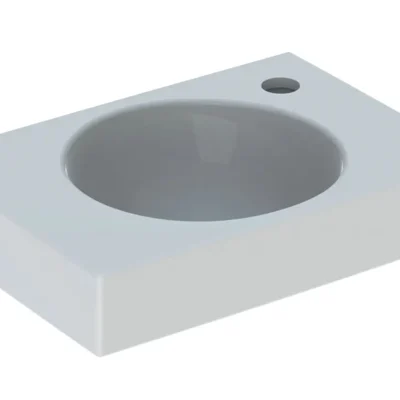 Geberit Preciosa II - rokas izlietne 40x28x10 cm, jaucējkrāna caurums labajā pusē, bez pārplūdes, balta 273240000