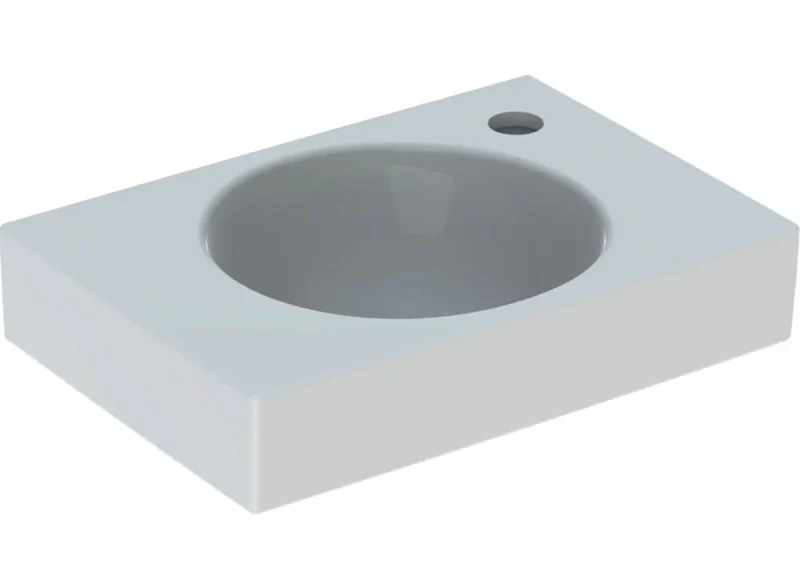 Geberit Preciosa II - rokas izlietne 40x28x10 cm, jaucējkrāna caurums labajā pusē, bez pārplūdes, balta 273240000