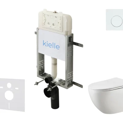 kielle Genesis New - komplekts ar priekšsienas montāžu, WC Gaia, Rimless, Softclose sēdeklis un vadības plate Gemini New I, spīdīgi balts 30528SZ10
