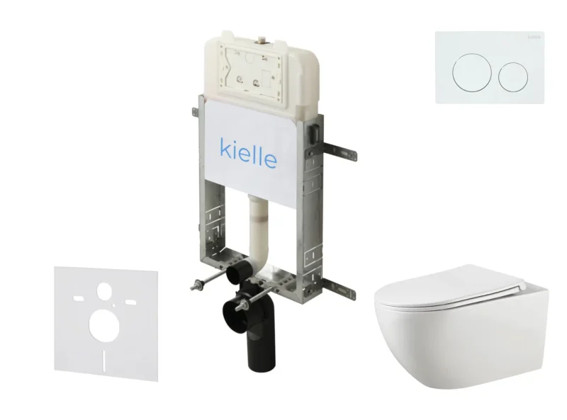 kielle Genesis New - komplekts ar priekšsienas montāžu, WC Gaia, Rimless, Softclose sēdeklis un vadības plate Gemini New I, spīdīgi balts 30528SZ10