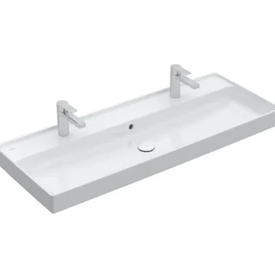 Villeroy & Boch Collaro - mēbeļu izlietne, 120x47 cm, ar pārplūdi, 2 caurumiem maisītājam, Ceramic, Stone White 4A33C4RW