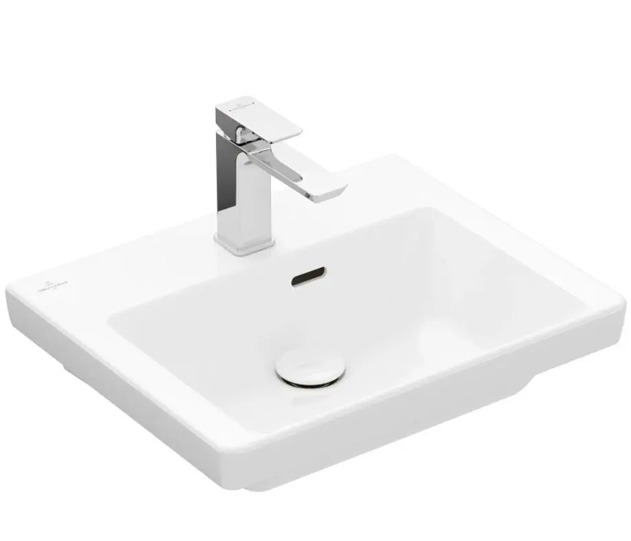 Villeroy & Boch Subway 3.0 - mēbeļu rokas izlietne 50x40 cm, ar pārplūdi, ar jaucējkrāna atveri, CeramicPlus, Stone White 4370FFRW