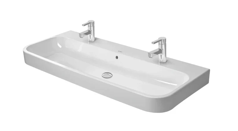 Duravit Happy D.2 - dubultā izlietne 120x51 cm, ar pārplūdi, 2 jaucējkrāna caurumiem, balta 2318120026