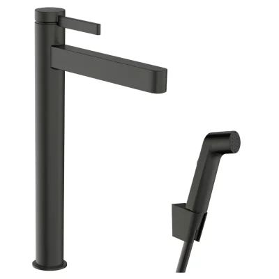 Hansgrohe Finoris - izlietnes maisītājs ar Push-Open noteces komplektu un bidē dušu, EcoSmart, birstēts melns hroms 76220340