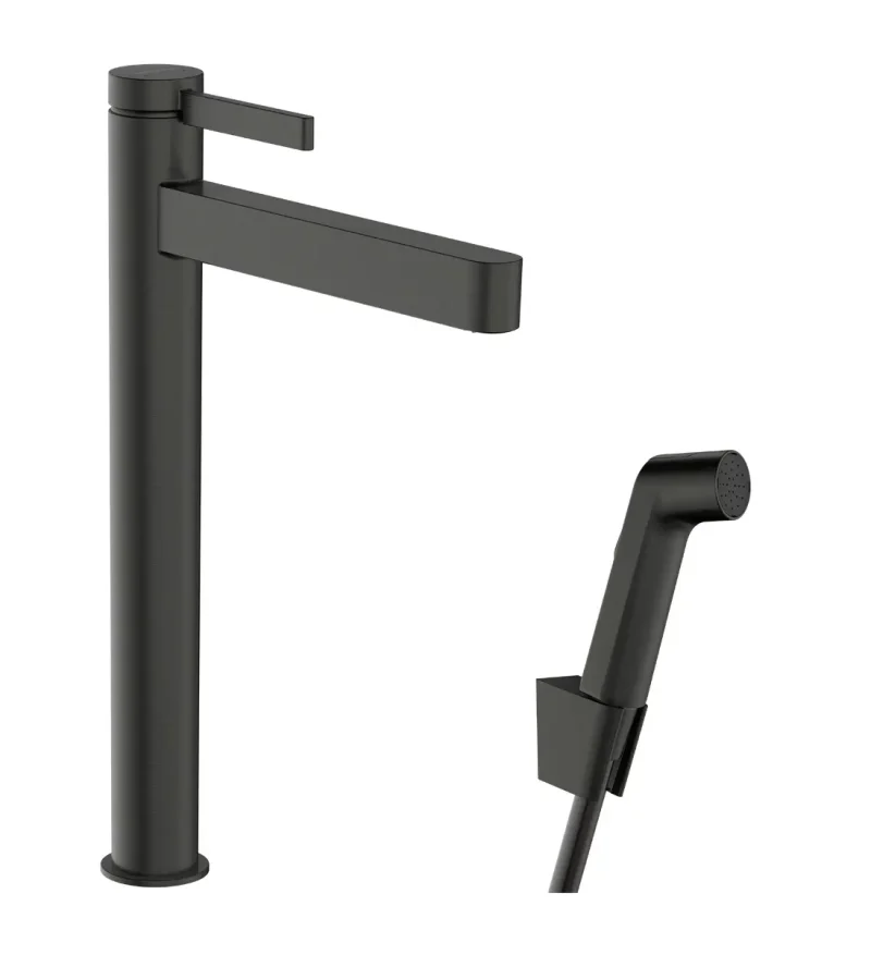 Hansgrohe Finoris - izlietnes maisītājs ar Push-Open noteces komplektu un bidē dušu, EcoSmart, birstēts melns hroms 76220340