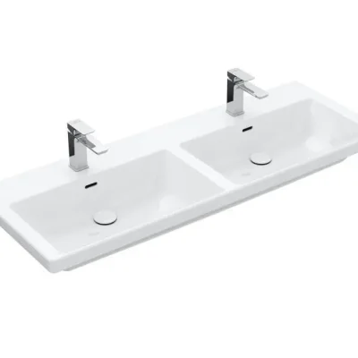 Villeroy & Boch Subway 3.0 - mēbeļu dubultizlietne 130x47 cm, ar pārplūdi, caurumi jaucējkrāniem, Alpu balts 4A71D501