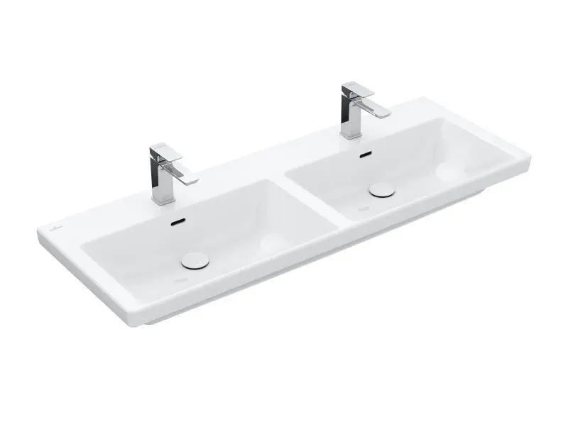 Villeroy & Boch Subway 3.0 - mēbeļu dubultizlietne 130x47 cm, ar pārplūdi, caurumi jaucējkrāniem, Alpu balts 4A71D501