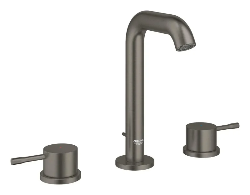 Grohe Essence - izlietnes maisītājs ar noteces komplektu, 3 caurumu montāža, Hard Graphite birstēts 20296AL1