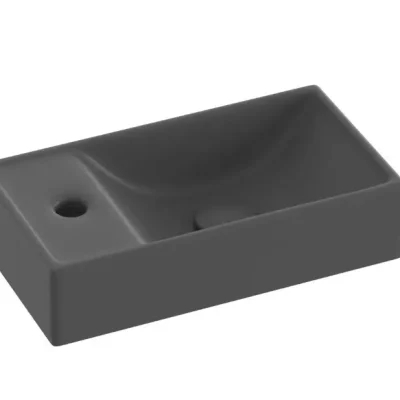 Ravak Veda 400 - roku mazgājamā izlietne 41x22 cm, bez pārplūdes, maisītāja atvere kreisajā pusē, antracīts XJXL3240000