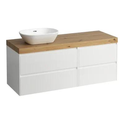 Laufen Lani - izlietnes skapītis, 58x137x49 cm, 4 atvilktnes, izgriezums kreisajā pusē, balts matēts/ozols H4065821122601
