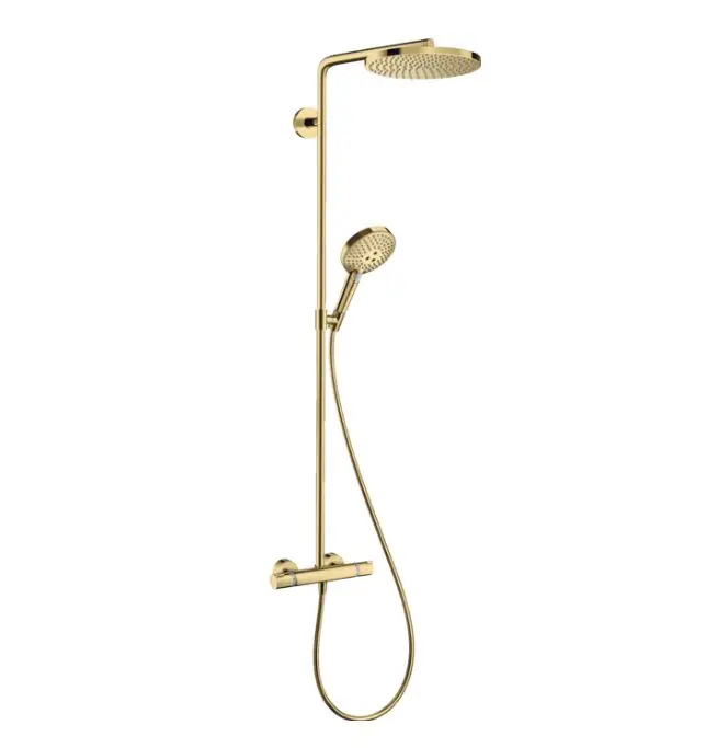Hansgrohe Raindance S - dušas komplekts ar termostatu, diametrs 24 cm, 3 strūklas veidi, EcoSmart+, zelta izskats pulēts 28825990