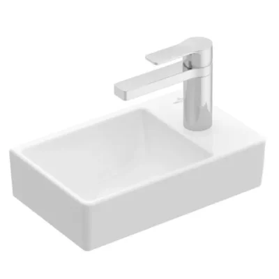 Villeroy & Boch Avento - kompaktā rokas izlietne, 36x22 cm, ar caurumu maisītājam labajā pusē, Alpu balts 43003LR1