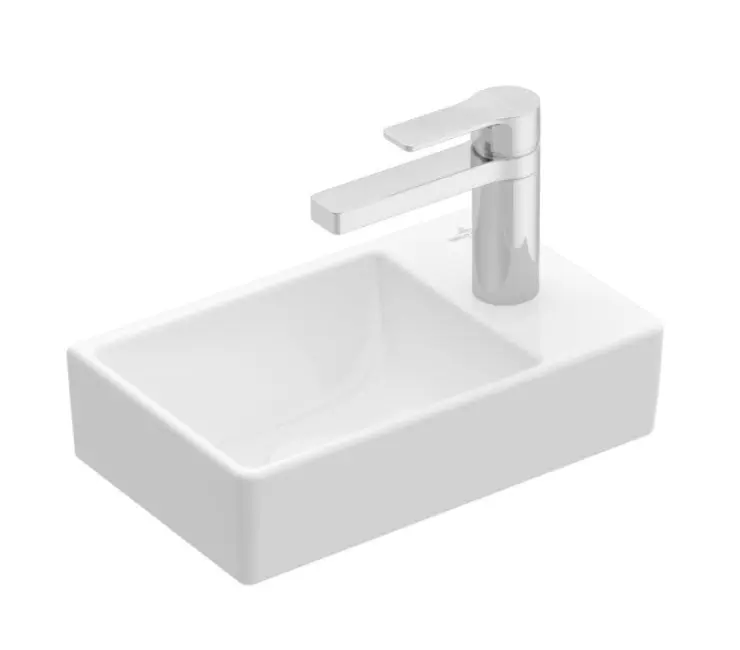 Villeroy & Boch Avento - kompaktā rokas izlietne, 36x22 cm, ar caurumu maisītājam labajā pusē, Alpu balts 43003LR1