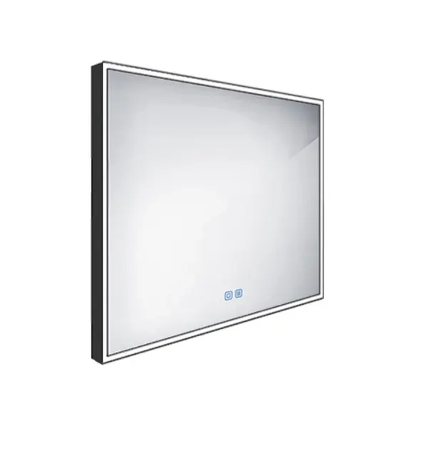 Nimco spogulis - spogulis ar LED apgaismojumu, 80x70 cm, skārienjutīgs sensors, matēti melns ZPC 13003VX-90