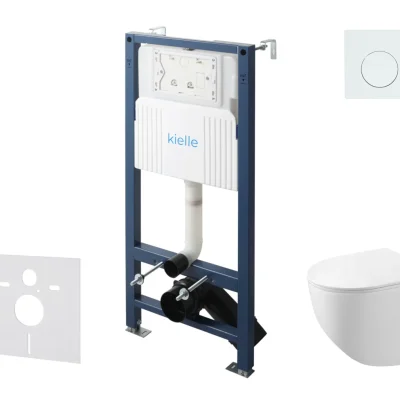 kielle Genesis New - komplekts priekšsienas uzstādīšanai, kompaktais WC Gaia, Rimless, Softclose sēdeklis un vadības plate Gemini New I, spīdīgi balts 30528SS82