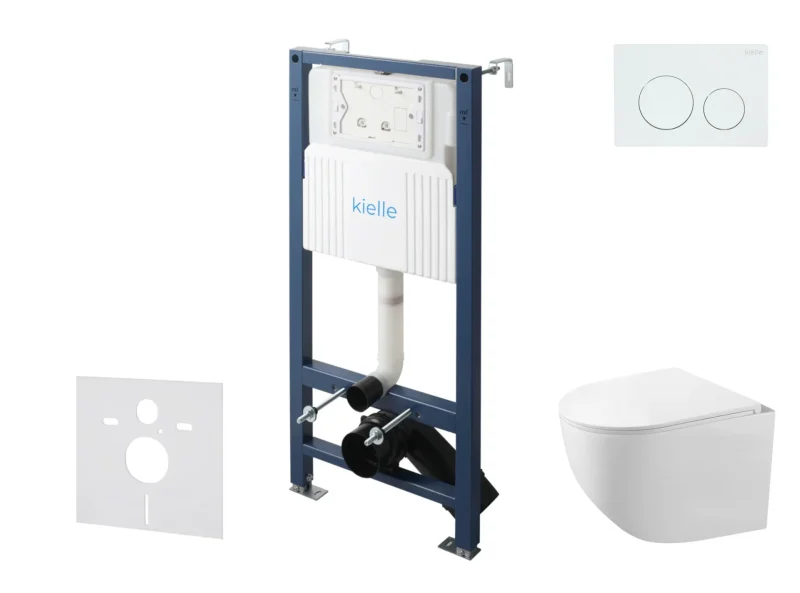 kielle Genesis New - komplekts priekšsienas uzstādīšanai, kompaktais WC Gaia, Rimless, Softclose sēdeklis un vadības plate Gemini New I, spīdīgi balts 30528SS82