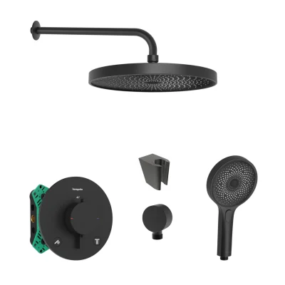 Hansgrohe/Kielle - dušas komplekts ar termostatu un zemapmetuma montāžas korpusu, matēti melns SANI21HKK411