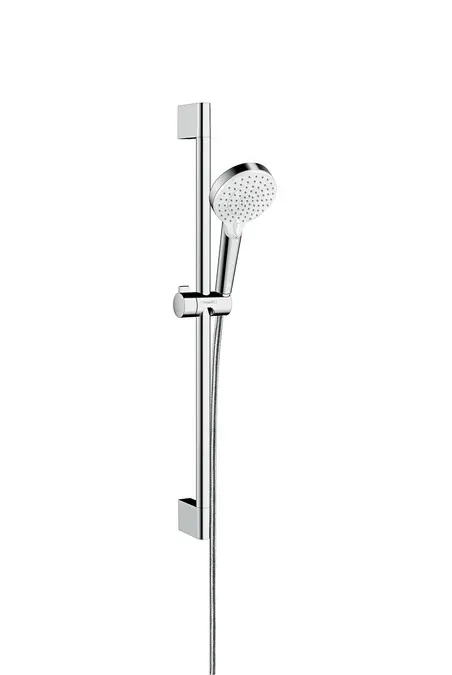 Hansgrohe Crometta - dušas komplekts, 2 strūklas veidi, stienis un šļūtene, EcoSmart 9 l/min, balts/hroms 26534400