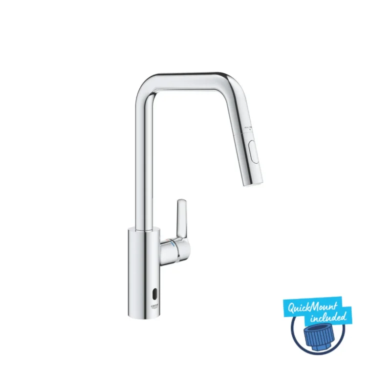 Grohe QuickFix Start - elektronisks virtuves izlietnes maisītājs ar izvelkamu dušu, darbība ar bateriju, hromēts 1012430000