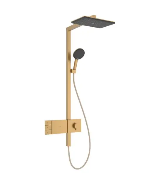Hansgrohe Raindance Alive Q - dušas sistēma ar termostatu, 21x34 cm, 3 strūklas veidi, matēta bronza 24590140